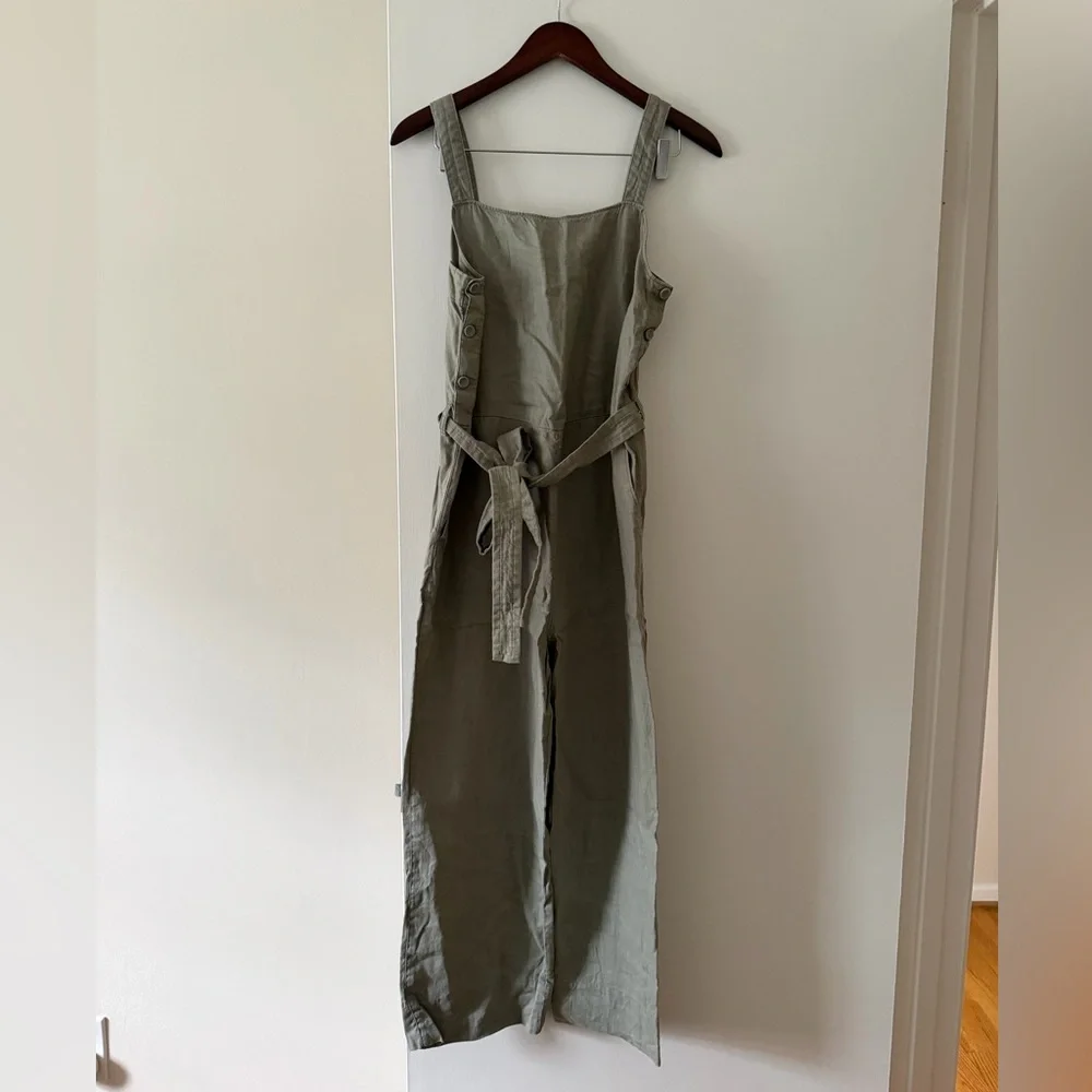 Everlane The Linen Side Button Jumpsuit Size 6 Sage Green - Picture 3 of 7